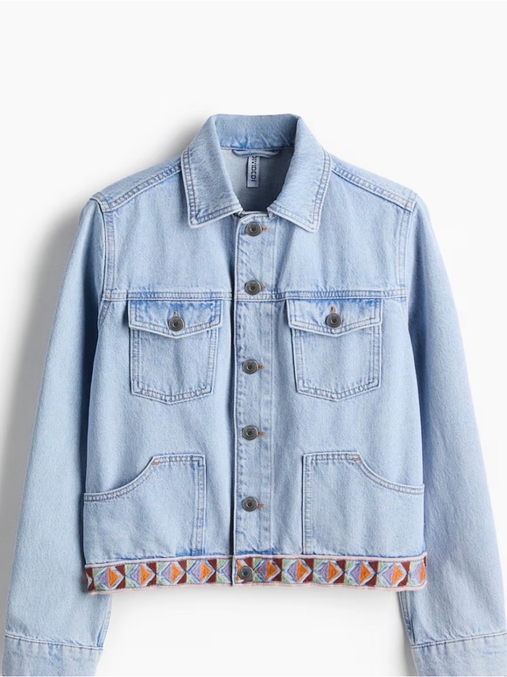 NWT (P-25/XXL) H&M Embroidered-Detail Denim Jacket - Picture 5 of 9